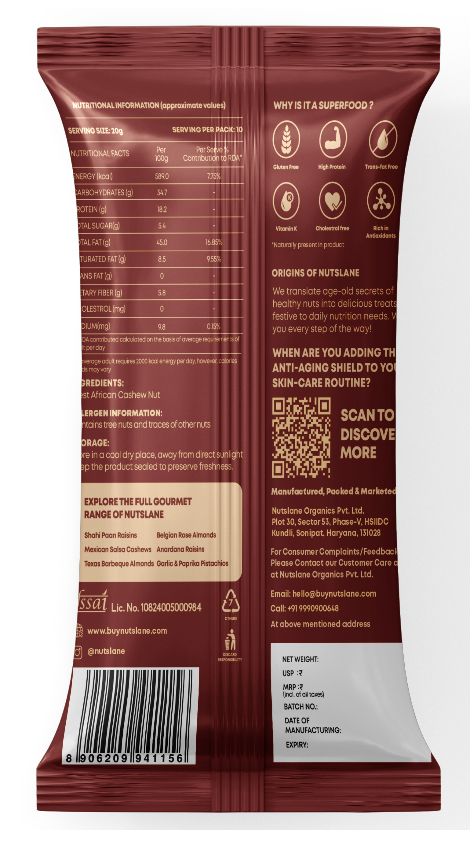 Nutslane African Cashews - 30g