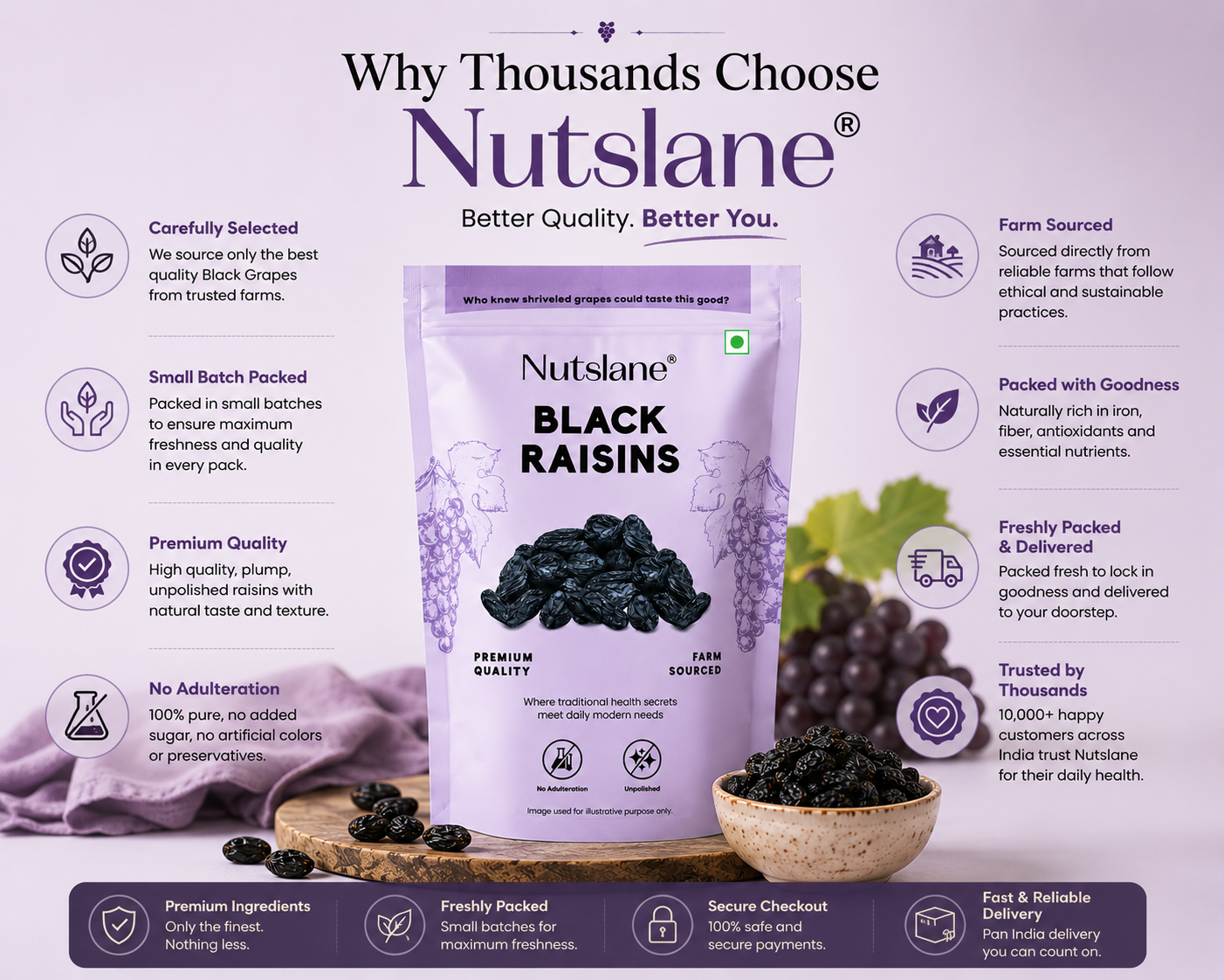 Premium Black Raisins – Naturally Sweet, Iron Rich & Healthy Dry Fruits