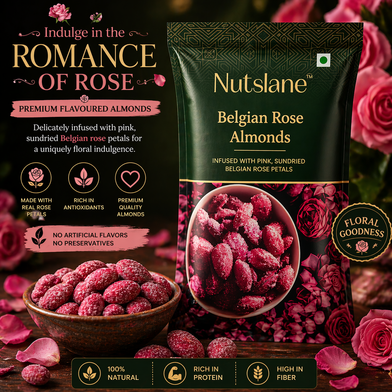 Belgian Rose Almonds – Premium Flavoured Almonds (30g)