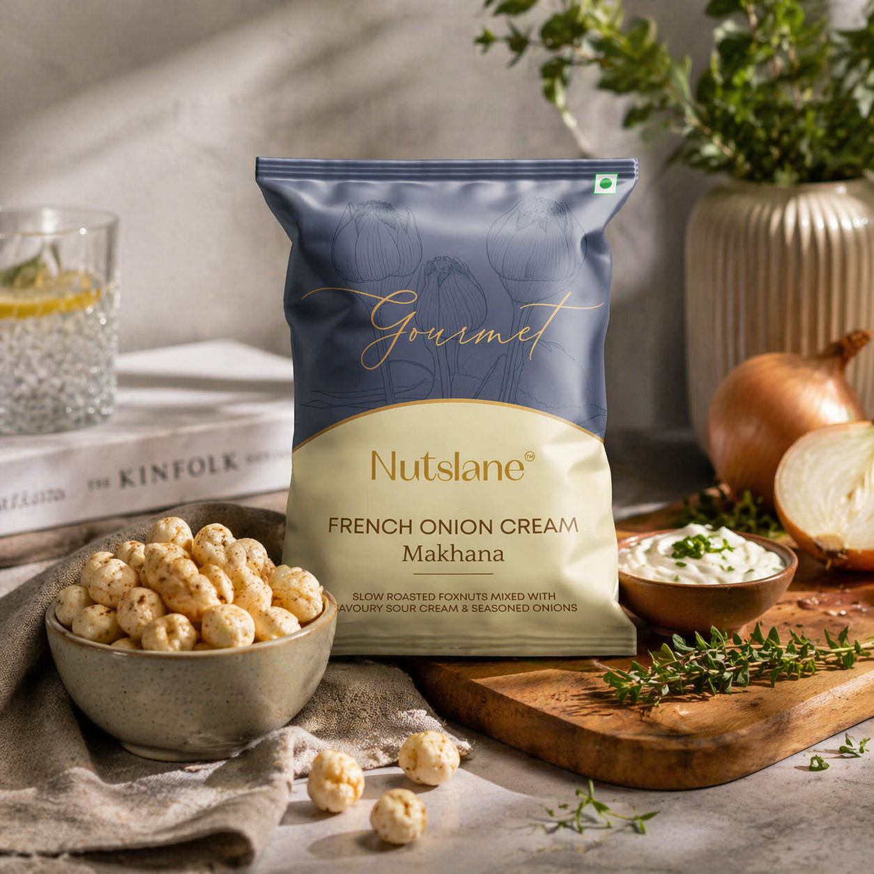 French Onion Flavoured Makhana | Roasted Fox Nuts | Savoury Healthy Snack Pouch