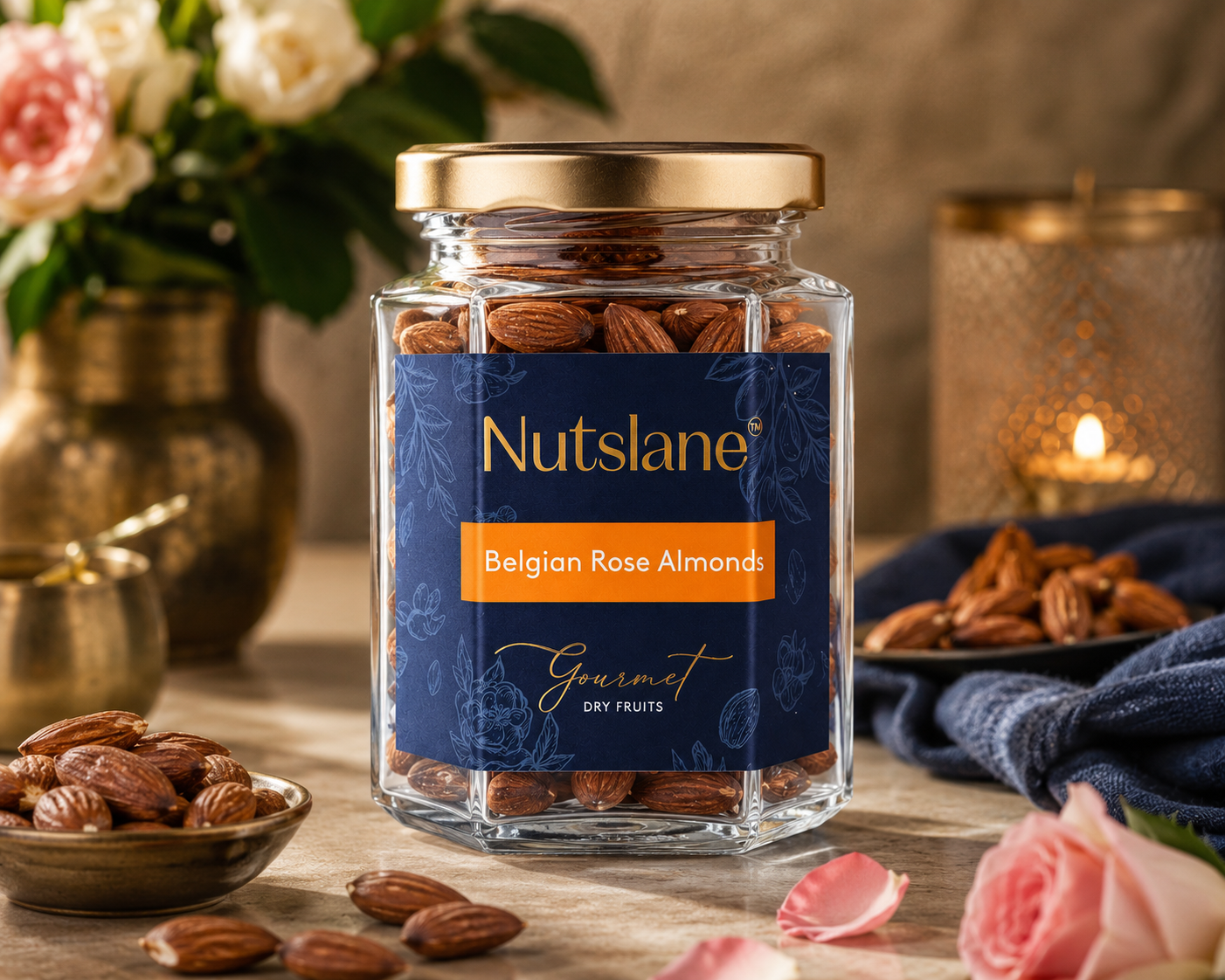 Belgian Rose Almonds – Premium Flavoured Almonds in Glass Jar | Exotic, Crunchy & Delightfully Indulgent