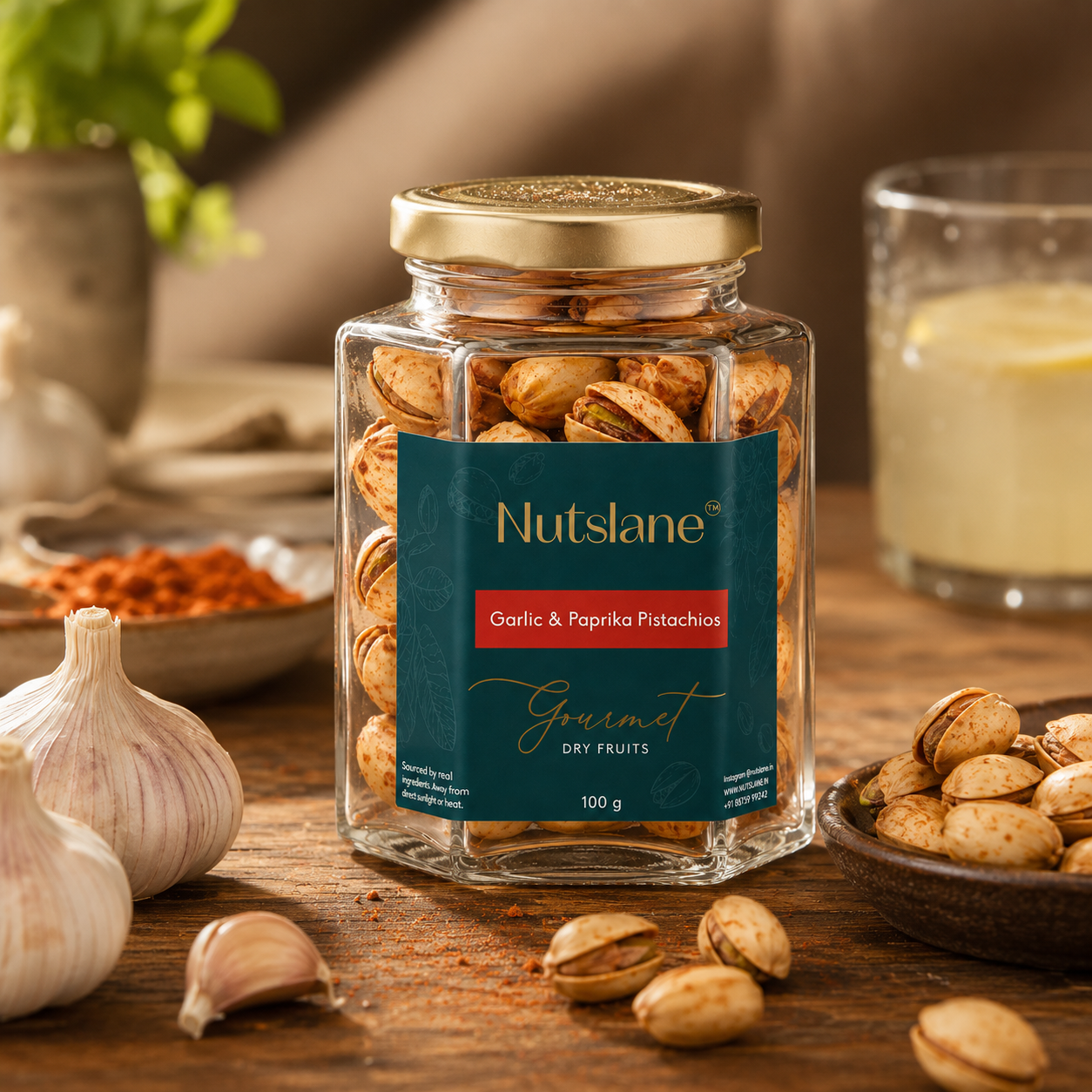 Garlic & Paprika Pistachios – Premium Roasted Pistachios in Glass Jar | Bold, Crunchy & Flavor-Packed