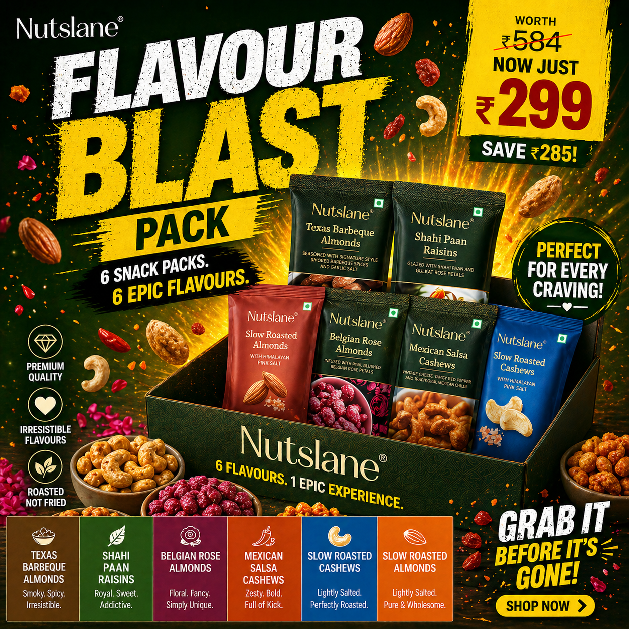 Nutslane Flavour Blast Pack – 6 Snack Packs (180g Total)