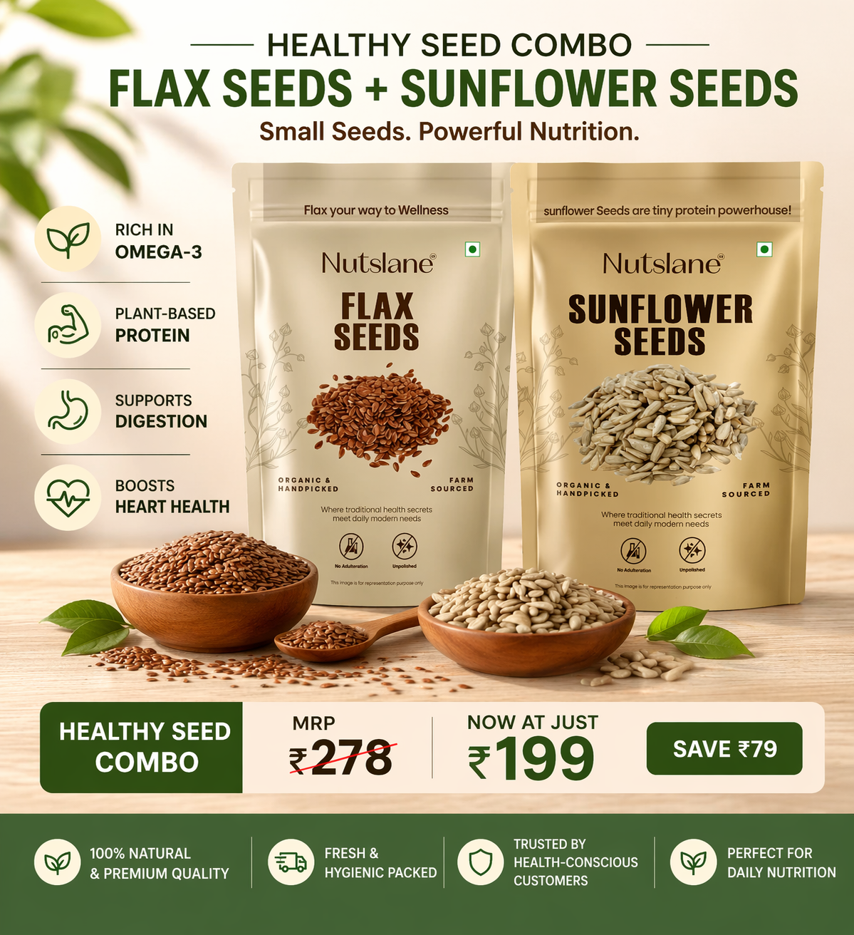 Healthy Seed Combo – Flax Seeds + Sunflower Seeds (100g)