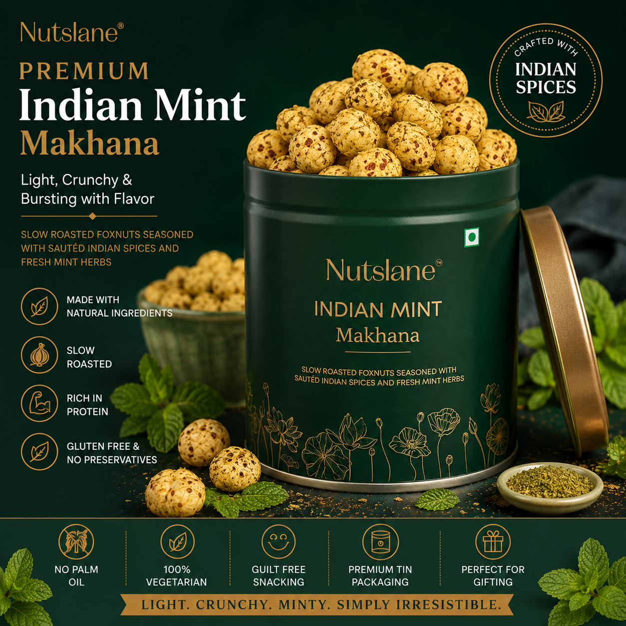 Indian Mint Makhana – Refreshing Roasted Fox Nuts in Luxury Tin