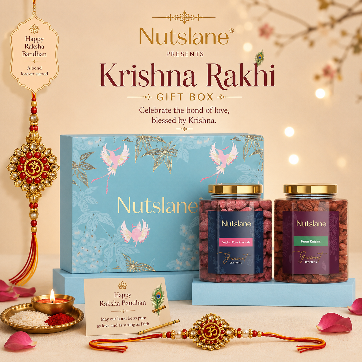 Nutslane Noor Shagun Rakhi Gift Box with Complimentary Rakhi