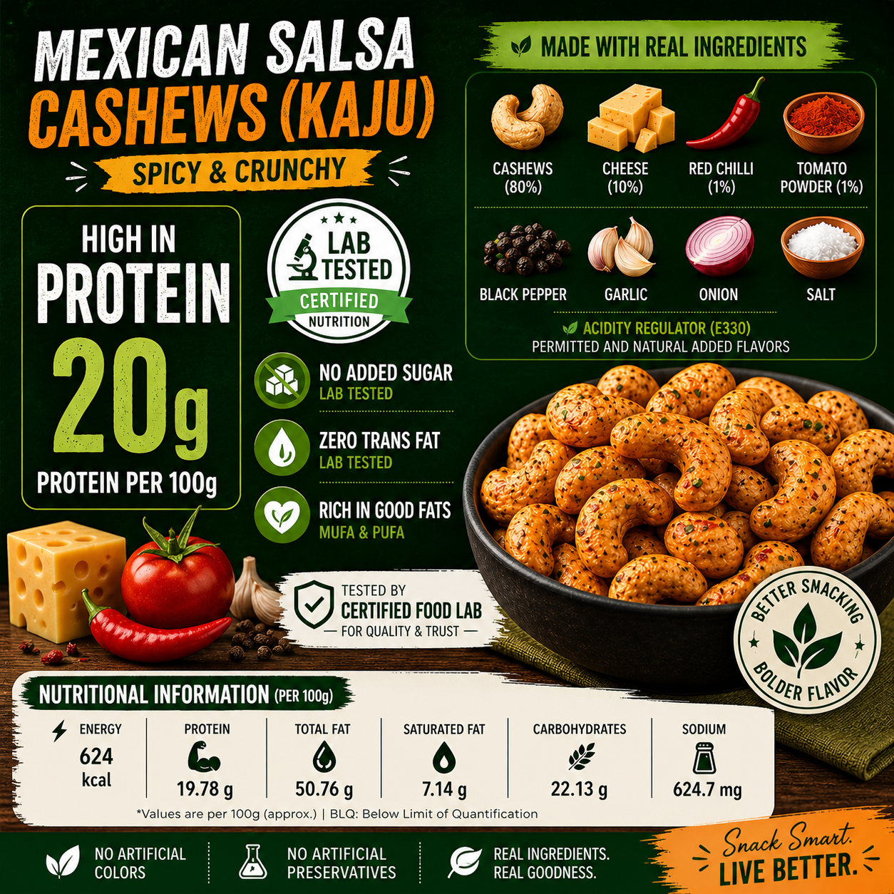 Mexican Salsa Cashews (Kaju) – Spicy & Tangy Snack (30g)