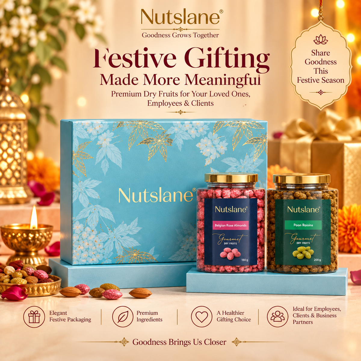 Nutslane Noor Shagun Festive Gift Box | Luxury Dry Fruit & Gourmet Nuts Hamper