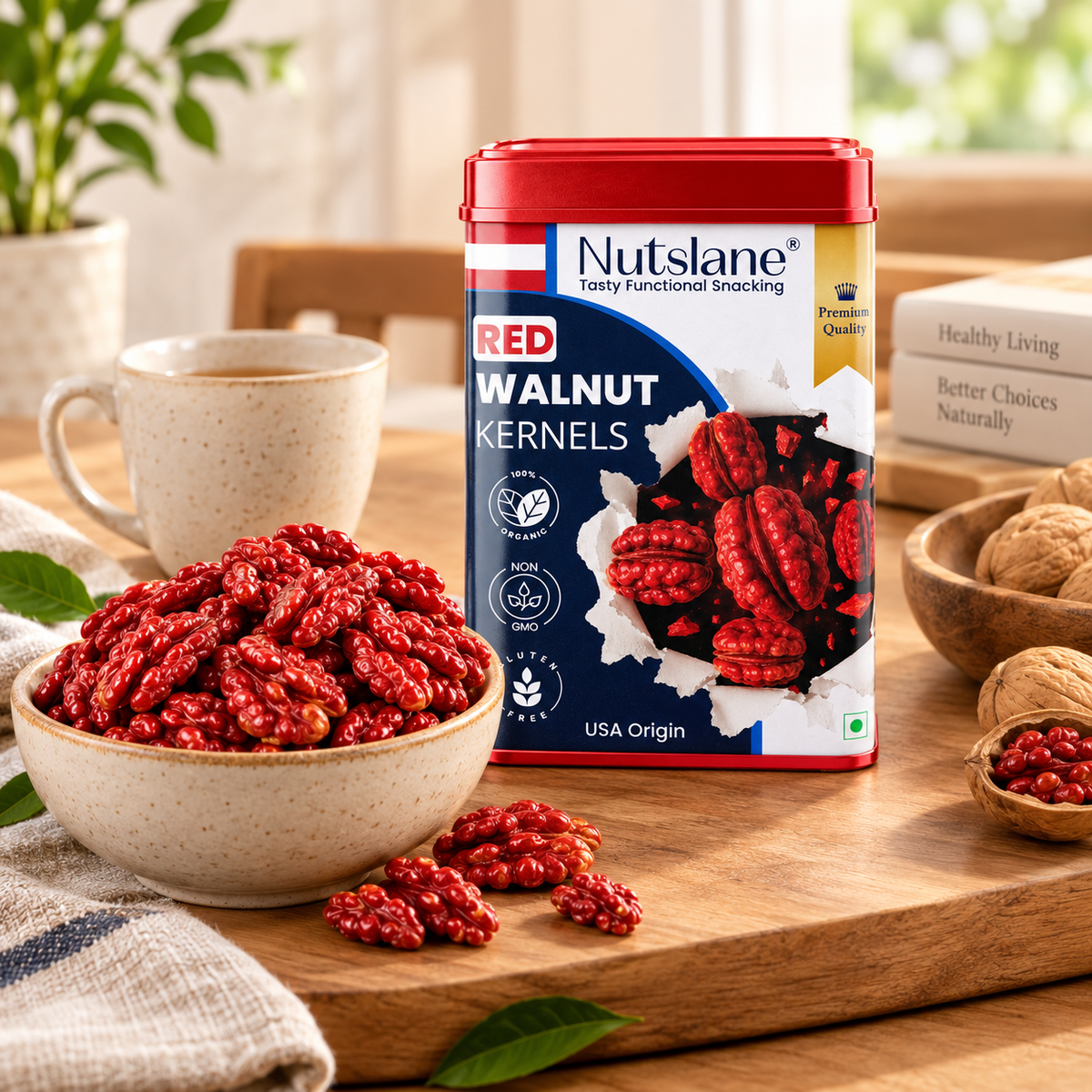 Nutslane Red Walnut Kernels 100g Luxury Tin | USA Imported Premium Red Walnuts | Antioxidant Rich Superfood Snack
