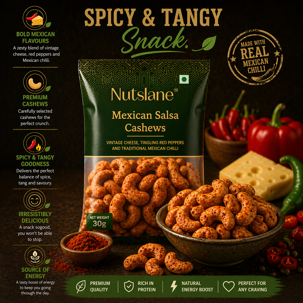 Mexican Salsa Cashews (Kaju) – Spicy & Tangy Snack (30g)