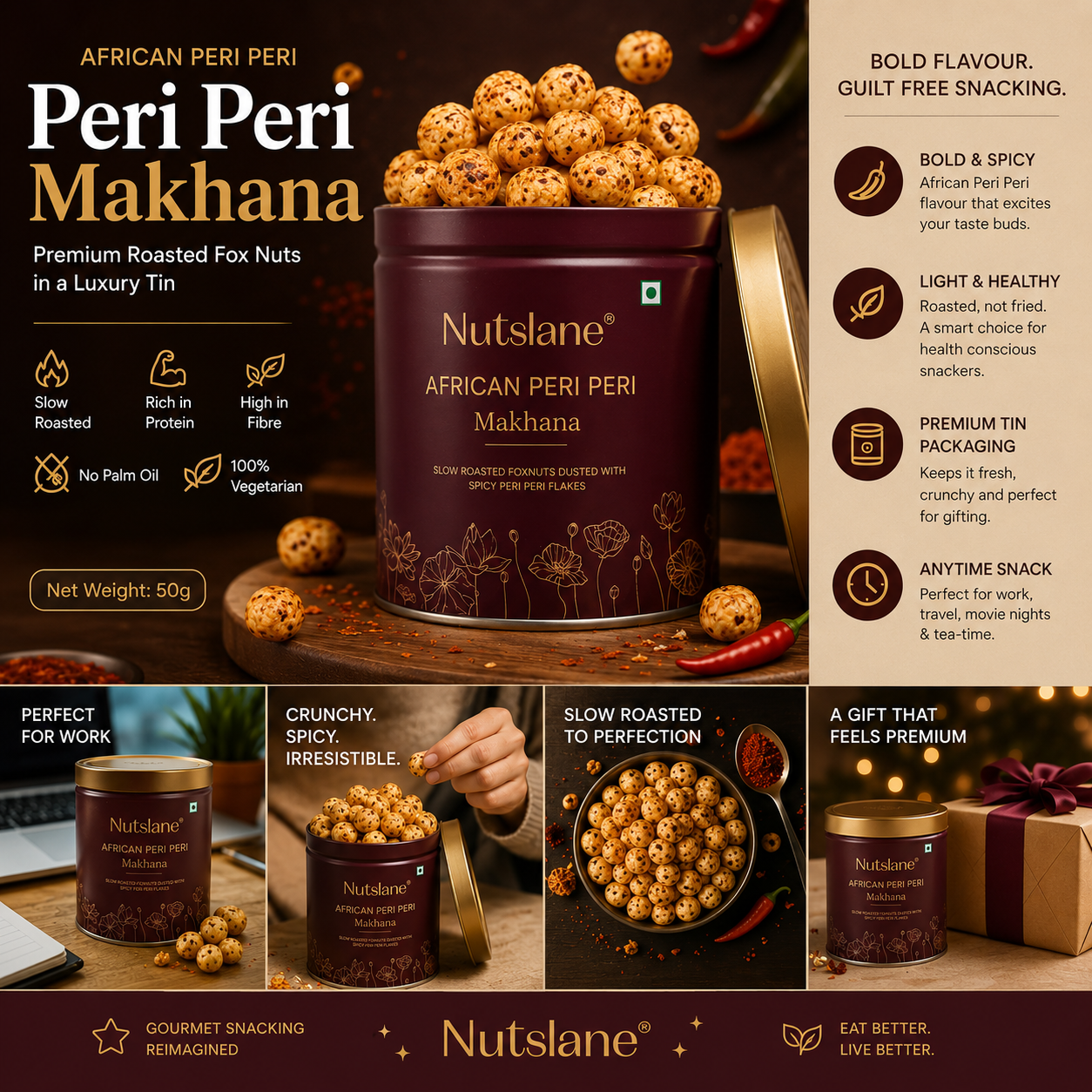 African Peri Peri Makhana – Premium Roasted Fox Nuts in Luxury Tin | Healthy Spicy Snack