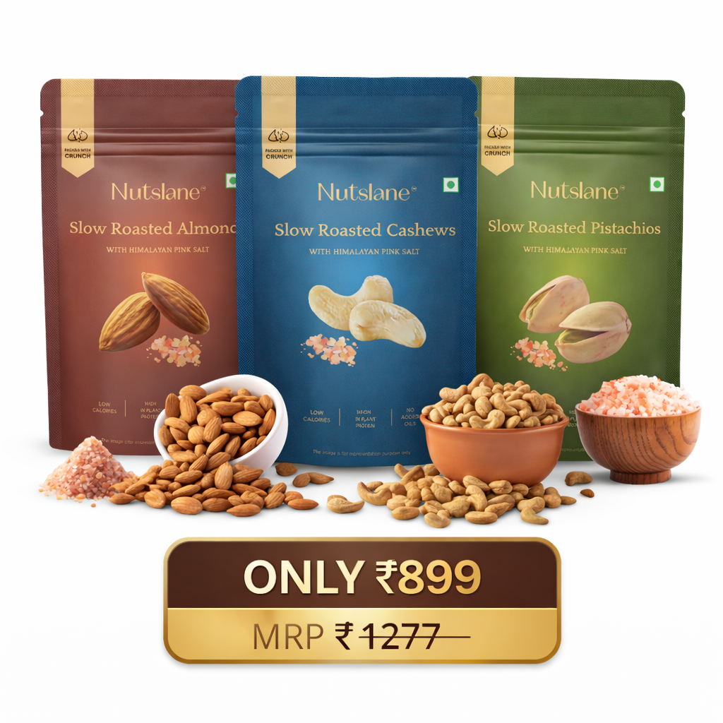 Nutslane Himalayan Pink Salt Roasted Nuts Combo | Pistachios, Cashews & Almonds | Premium Healthy Snack Pack (500g)