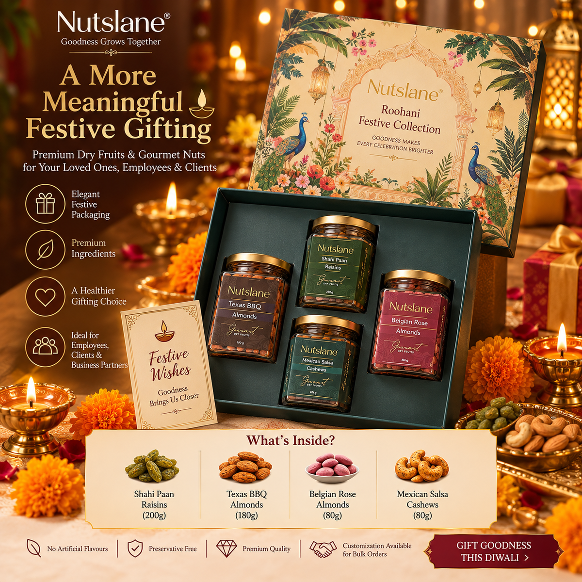 Nutslane Roohani Festive Gift Box | Luxury Dry Fruit & Gourmet Nuts Hamper