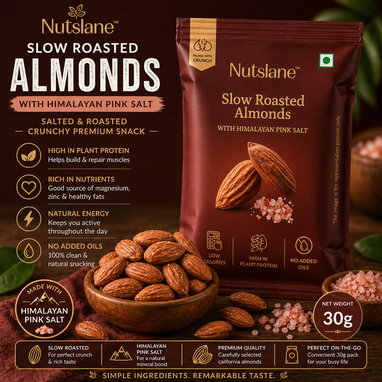 Salted & Roasted Almonds – Crunchy Premium Snack (30g)