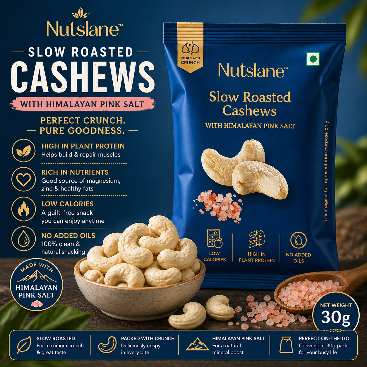 Crunchy Roasted Cashews | Protein Rich Snack (30g)