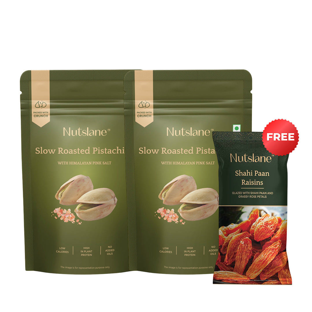 Salted and Roasted Pistachios (Pack of 2) x Shahi Paan Raisins As Free Bie
