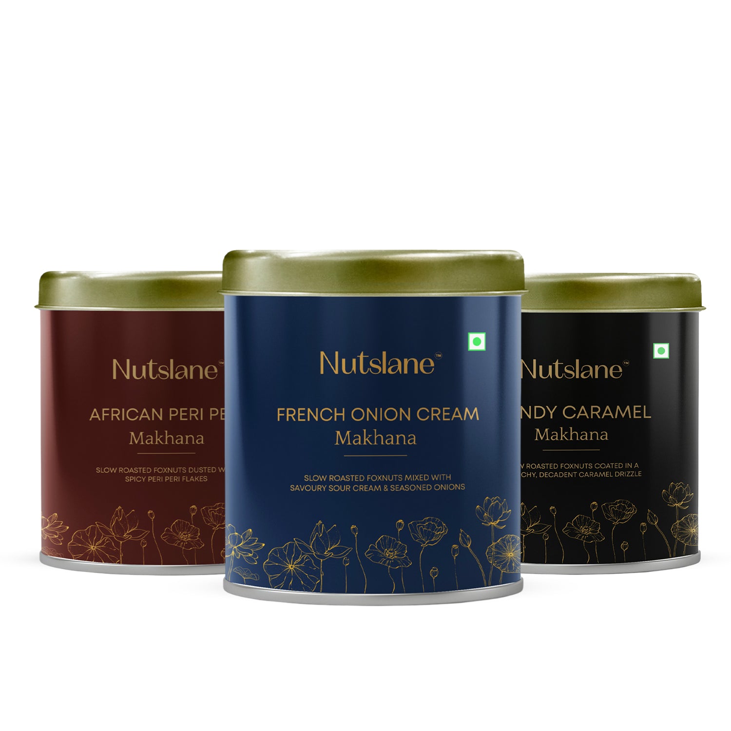 Nutslane Makahan Trio Combo Include Peri Peri Makhana , French Onion , Candy Caramel Makhana