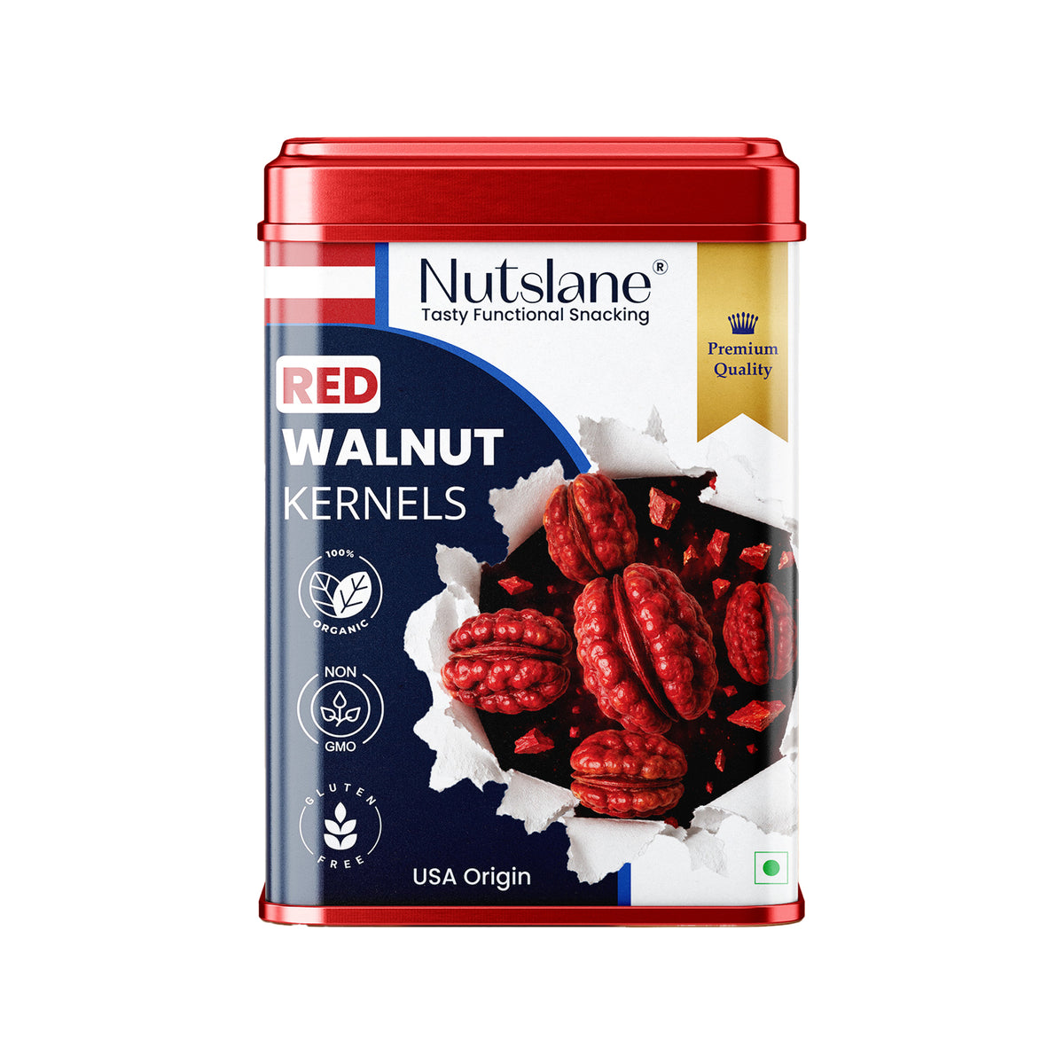 Nutslane Red Walnut Kernels 100g Luxury Tin | USA Imported Premium Red Walnuts | Antioxidant Rich Superfood Snack