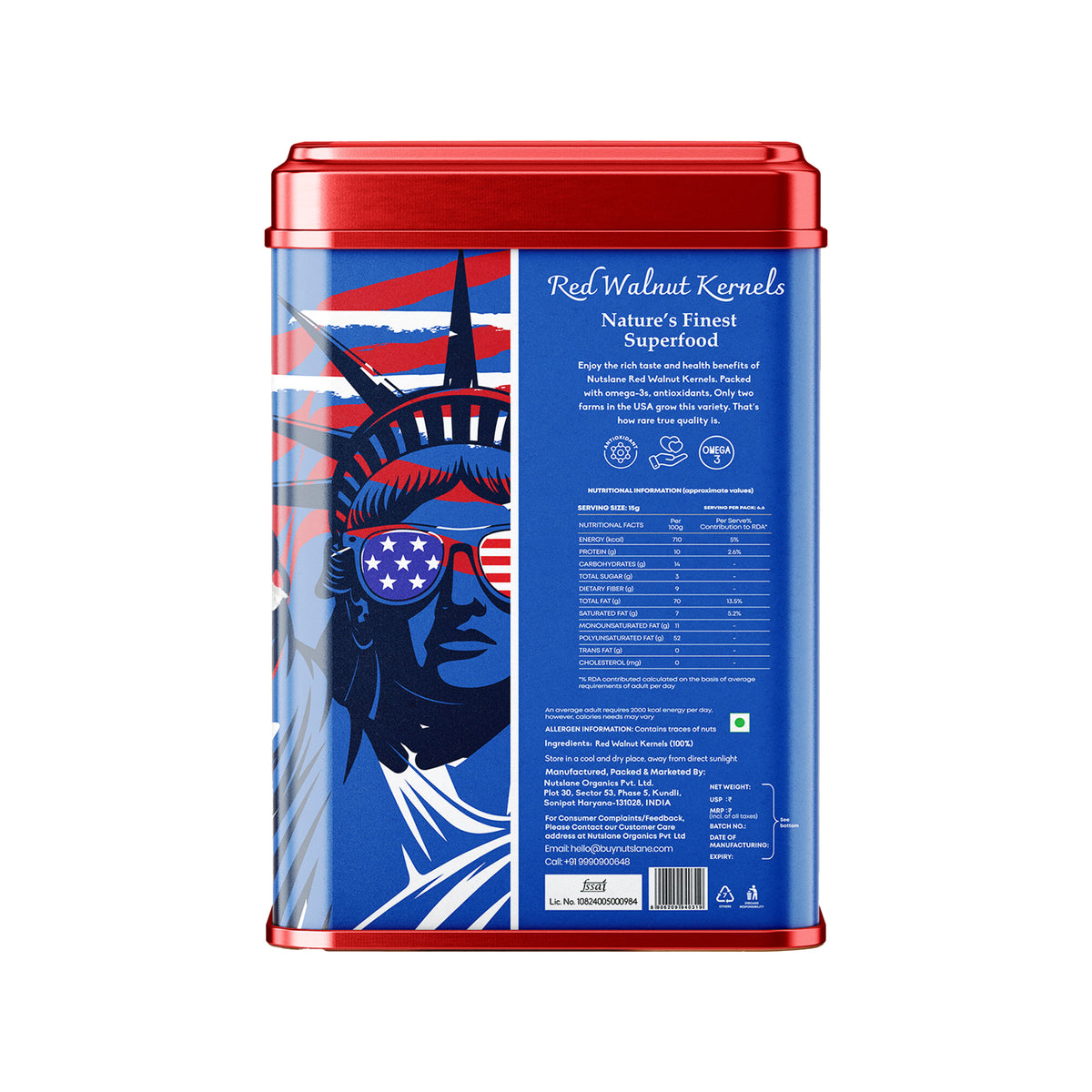 Nutslane Red Walnut Kernels 100g Luxury Tin | USA Imported Premium Red Walnuts | Antioxidant Rich Superfood Snack