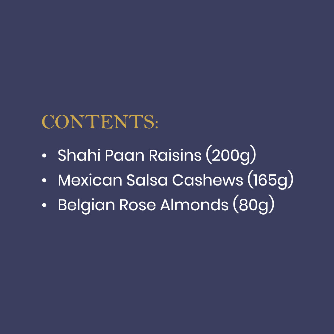 Nutslane Roohi Gift Box (Shahi Paan Raisin, Mexican Salsa Cashew, Belgian Rose Almond) 445g