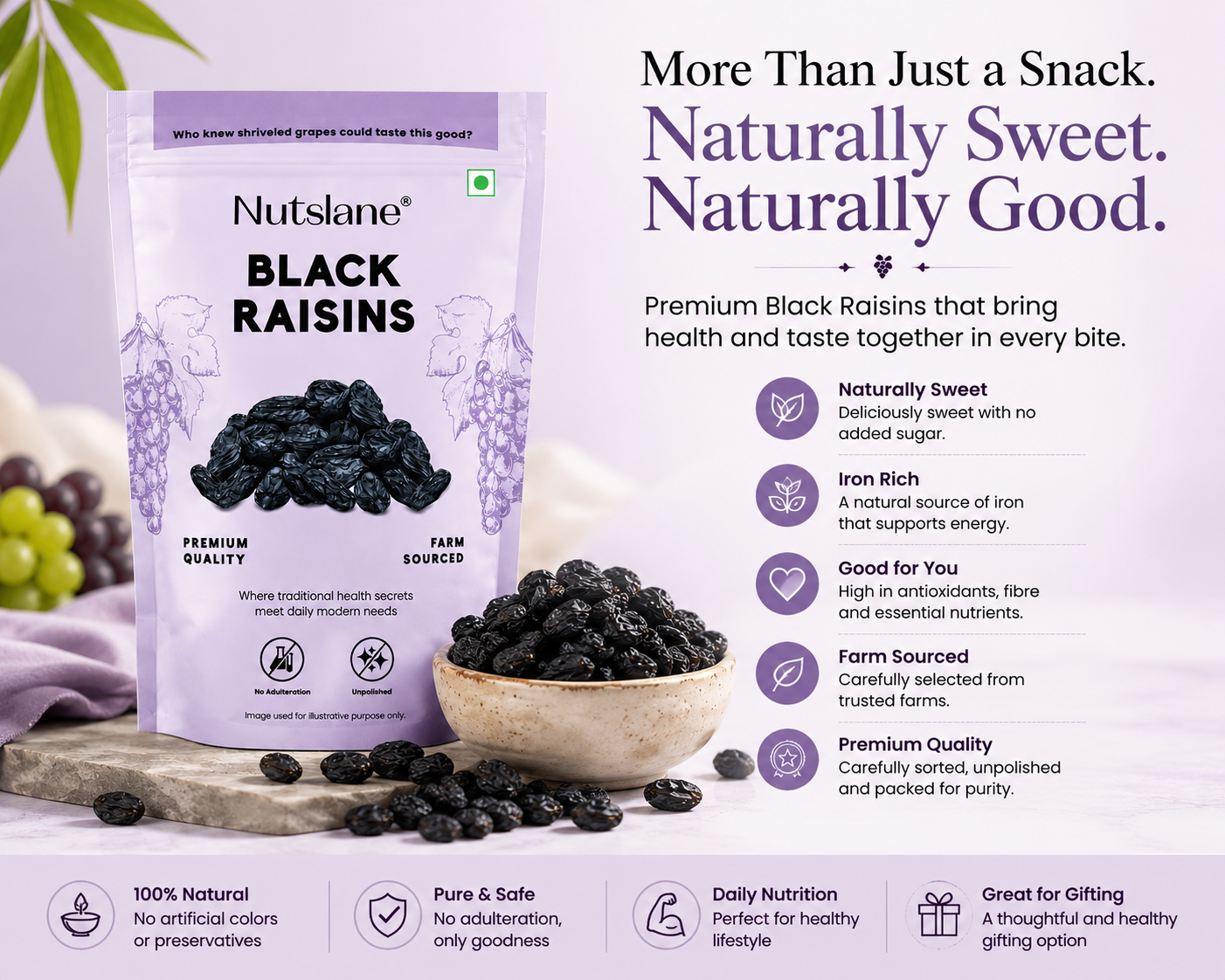 Premium Black Raisins – Naturally Sweet, Iron Rich & Healthy Dry Fruits