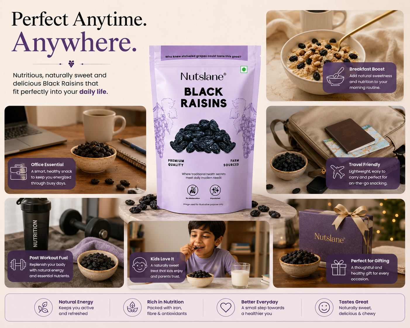 Premium Black Raisins – Naturally Sweet, Iron Rich & Healthy Dry Fruits