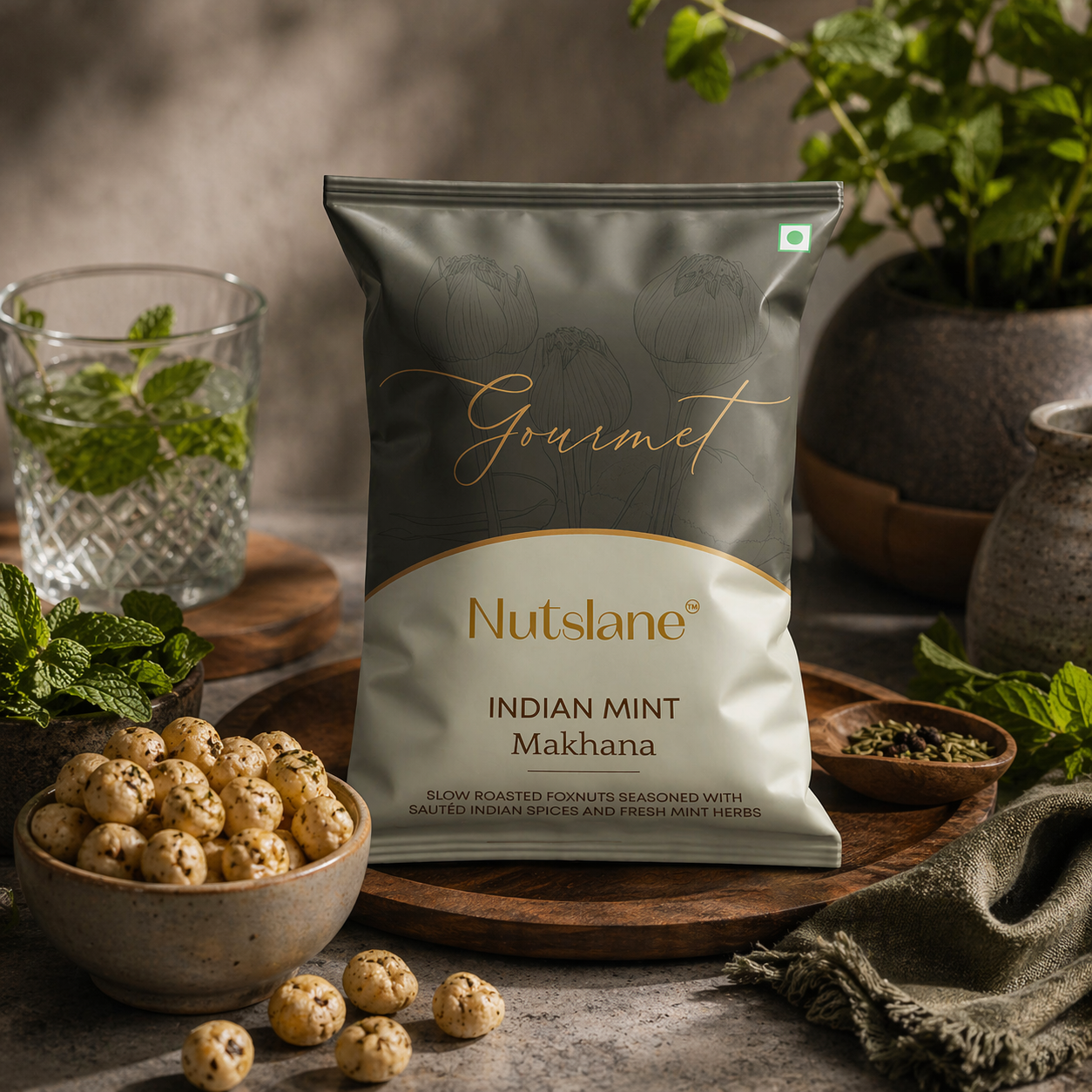 Mint Flavoured Makhana | Roasted Fox Nuts | Refreshing Healthy Snack Pouch
