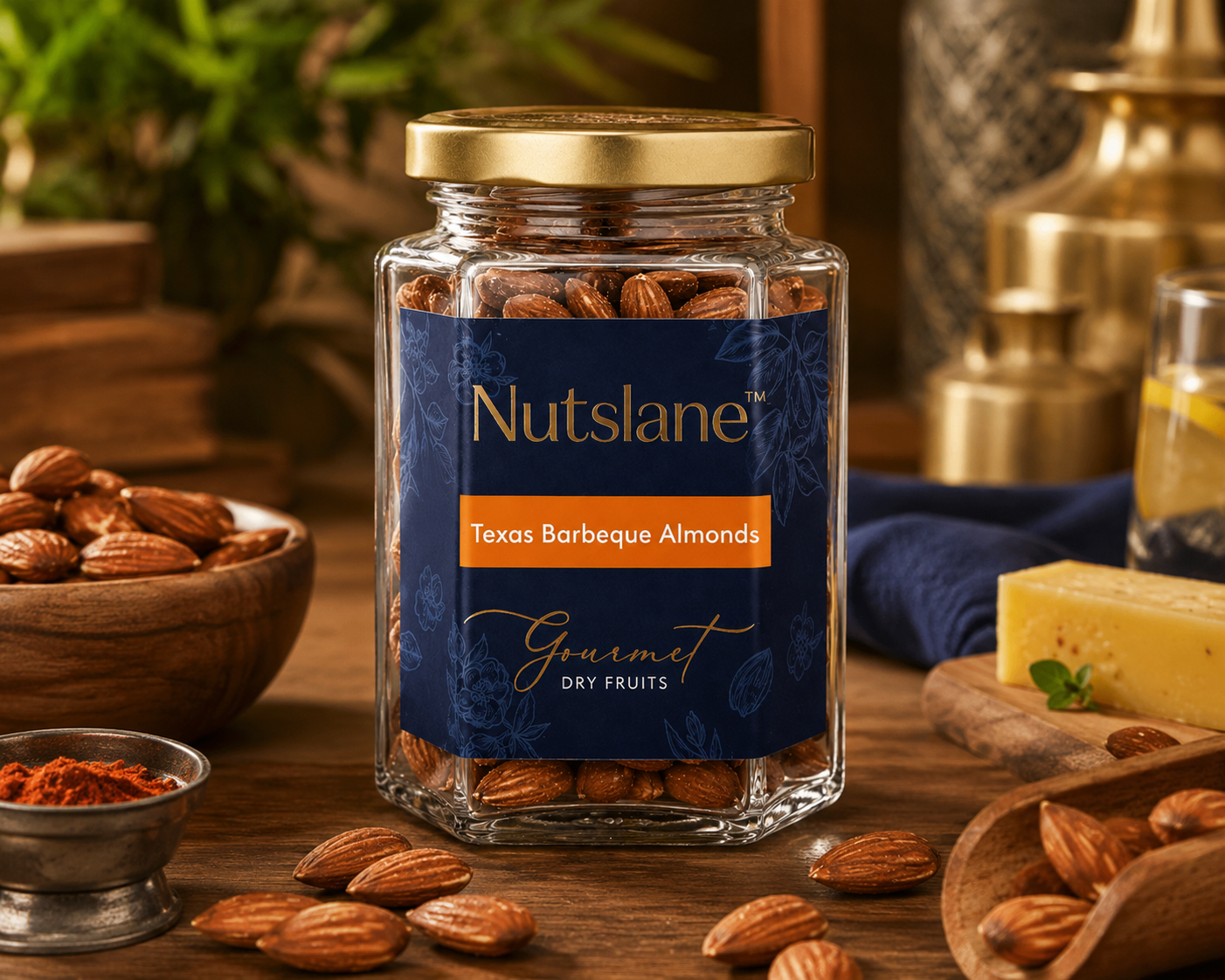Texas Barbeque Almonds – Premium Roasted Almonds in Glass Jar | Smoky, Crunchy & Boldly Flavoured
