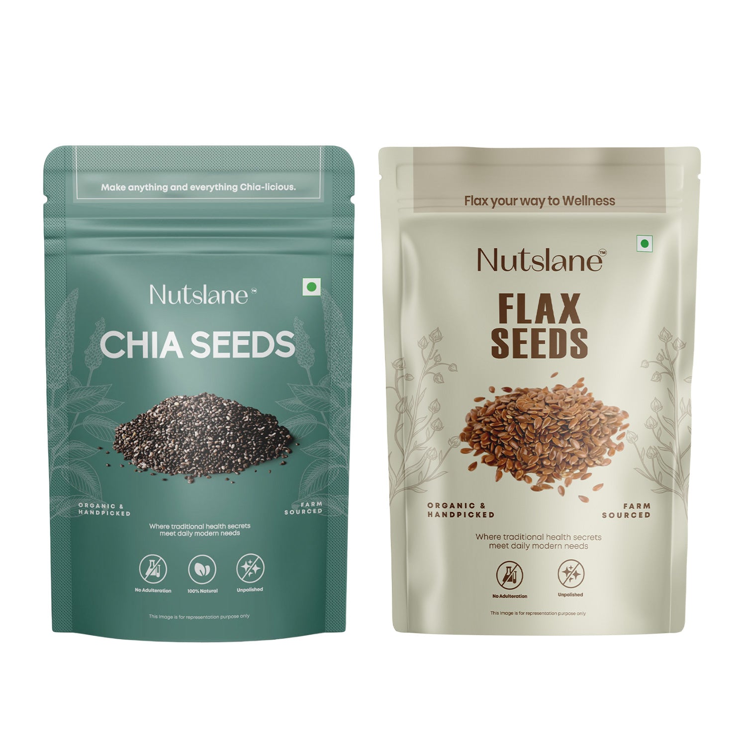 Nutslane Premium Seeds Combo ( 2 Pack of 200g ), Chia Seeds & Flax Seeds