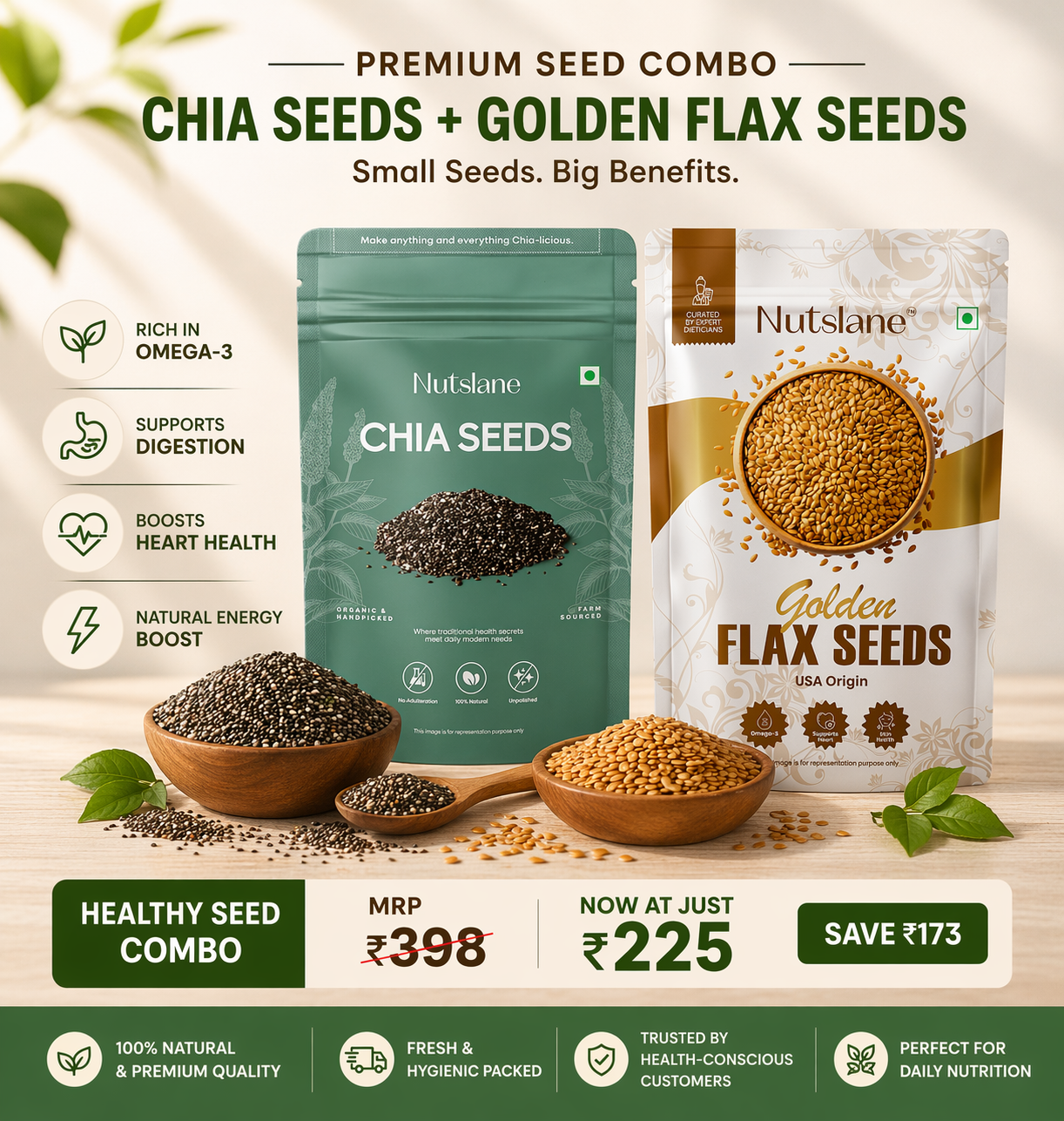 Superfood Combo – Chia & Golden Flax Seeds (100g)
