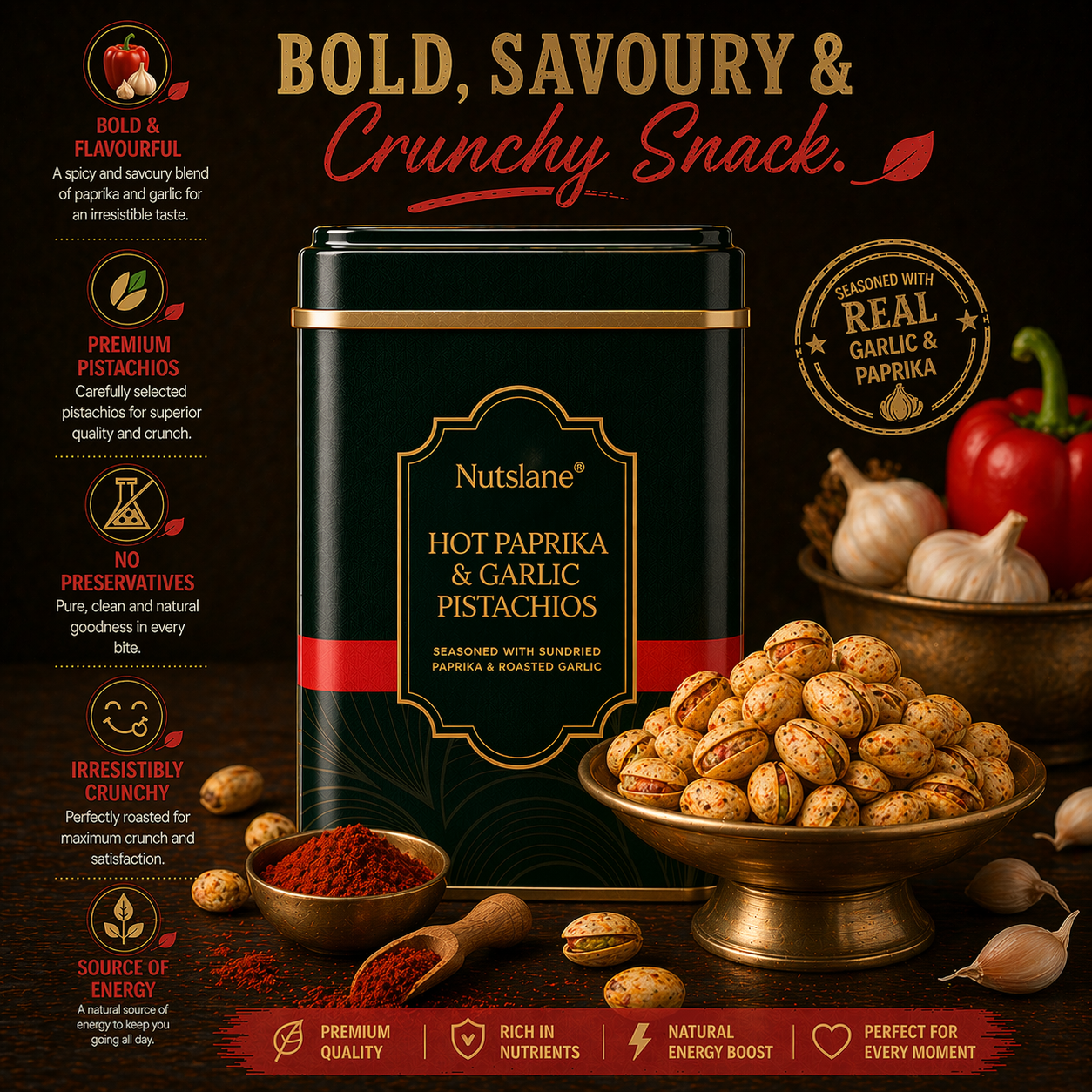 Garlic & Paprika Pistachios (Pista) – Bold, Savoury & Crunchy Snack