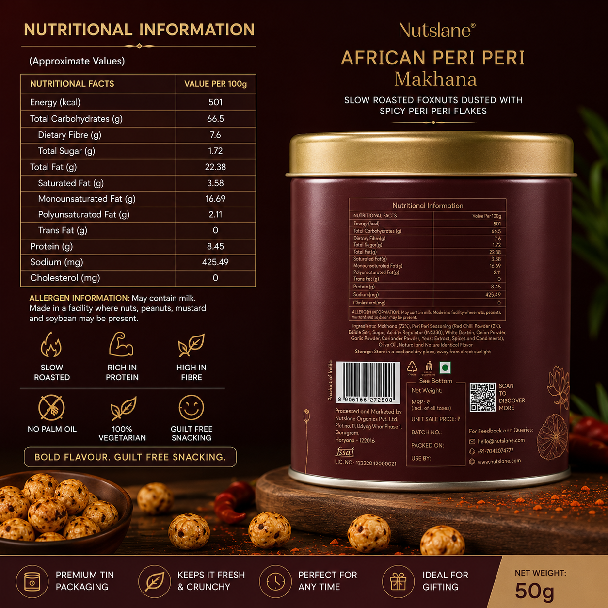 African Peri Peri Makhana – Premium Roasted Fox Nuts in Luxury Tin | Healthy Spicy Snack