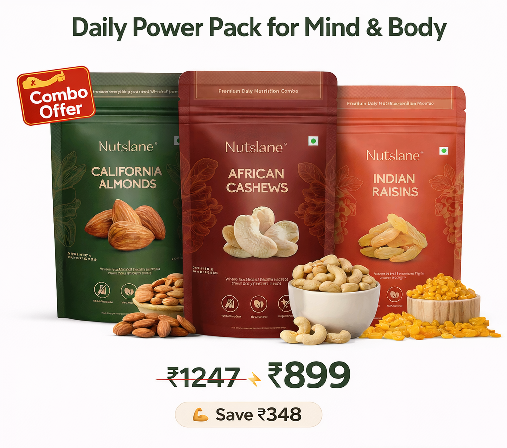 Nutslane Premium Daily Nutrition Combo | California Almonds (200g) + African Cashews (200g) + Indian Raisins (100g) | 100% Natural Superfood Pack