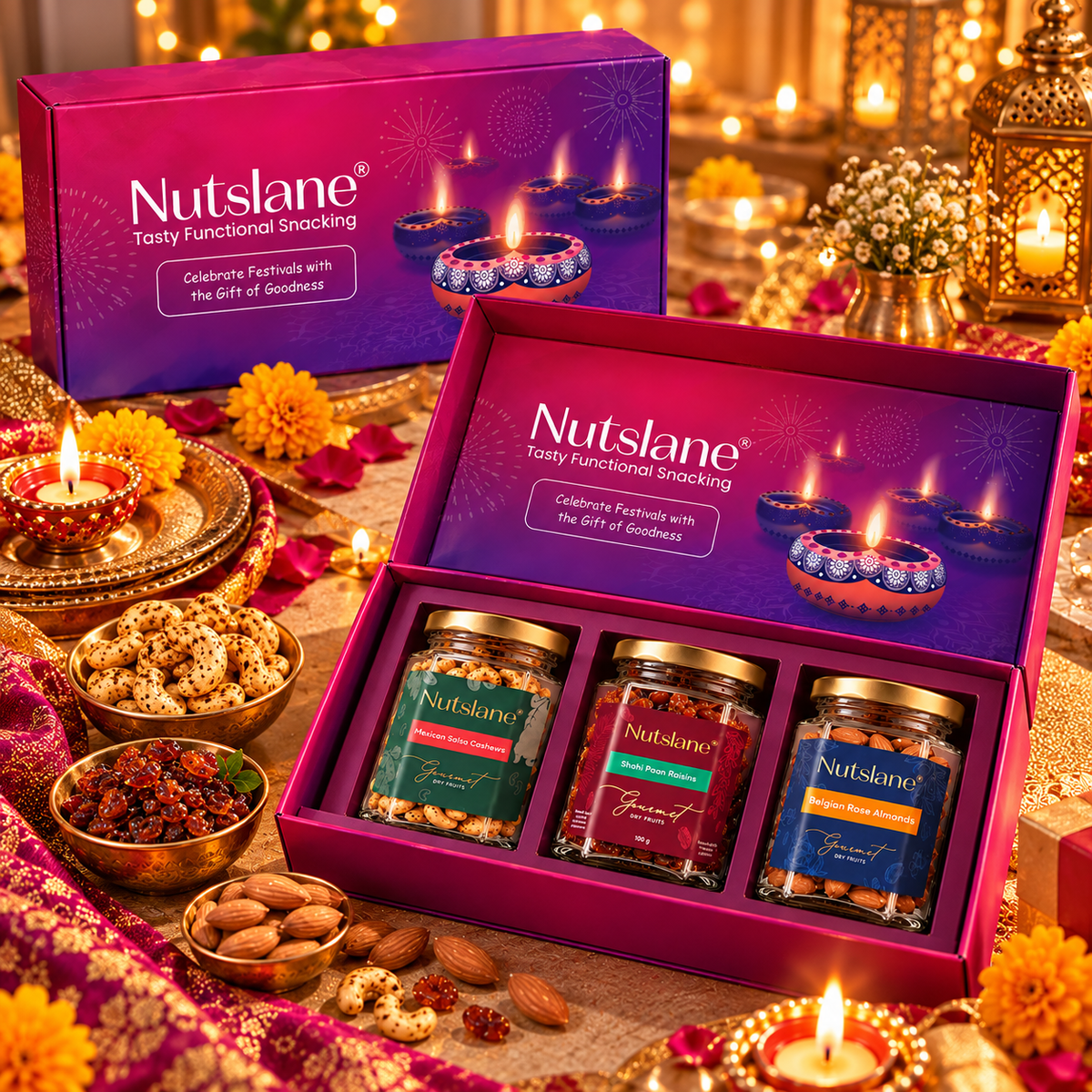 Nutslane Premium Shubh Aarambh Gift Box 445g –  Diwali Dry Fruit Gift Box | Festive Gifting for Family, Friends & Corporate