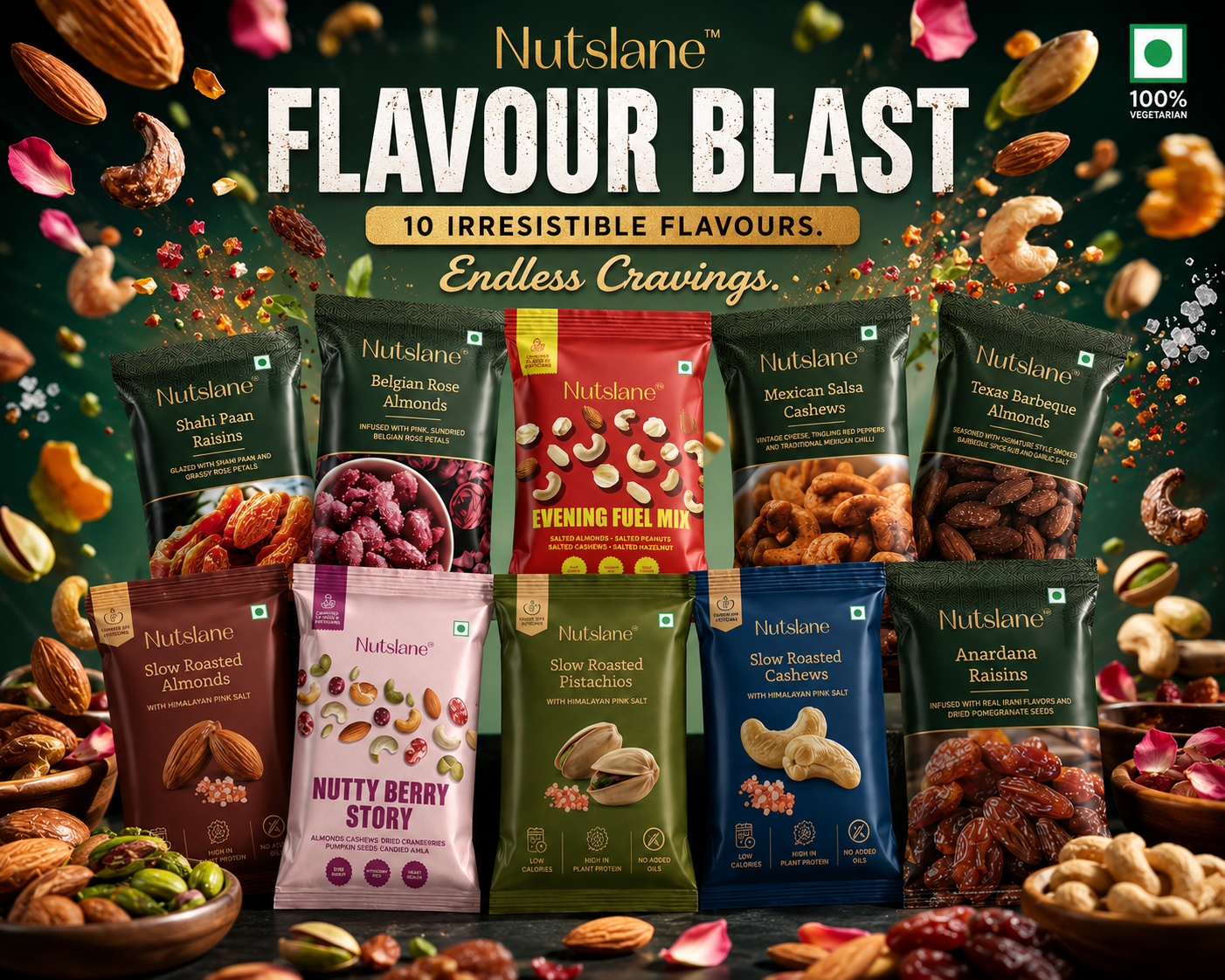 Nutslane Ultimate Tasting Experience | 10 Premium Nut & Raisin Flavours | Roasted Not Fried | 300g