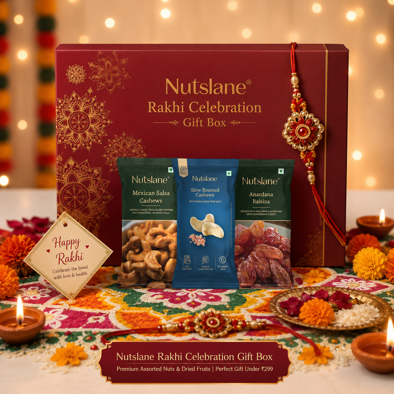 Nutslane Rakhi Celebration Gift Box with Complimentary Rakhi