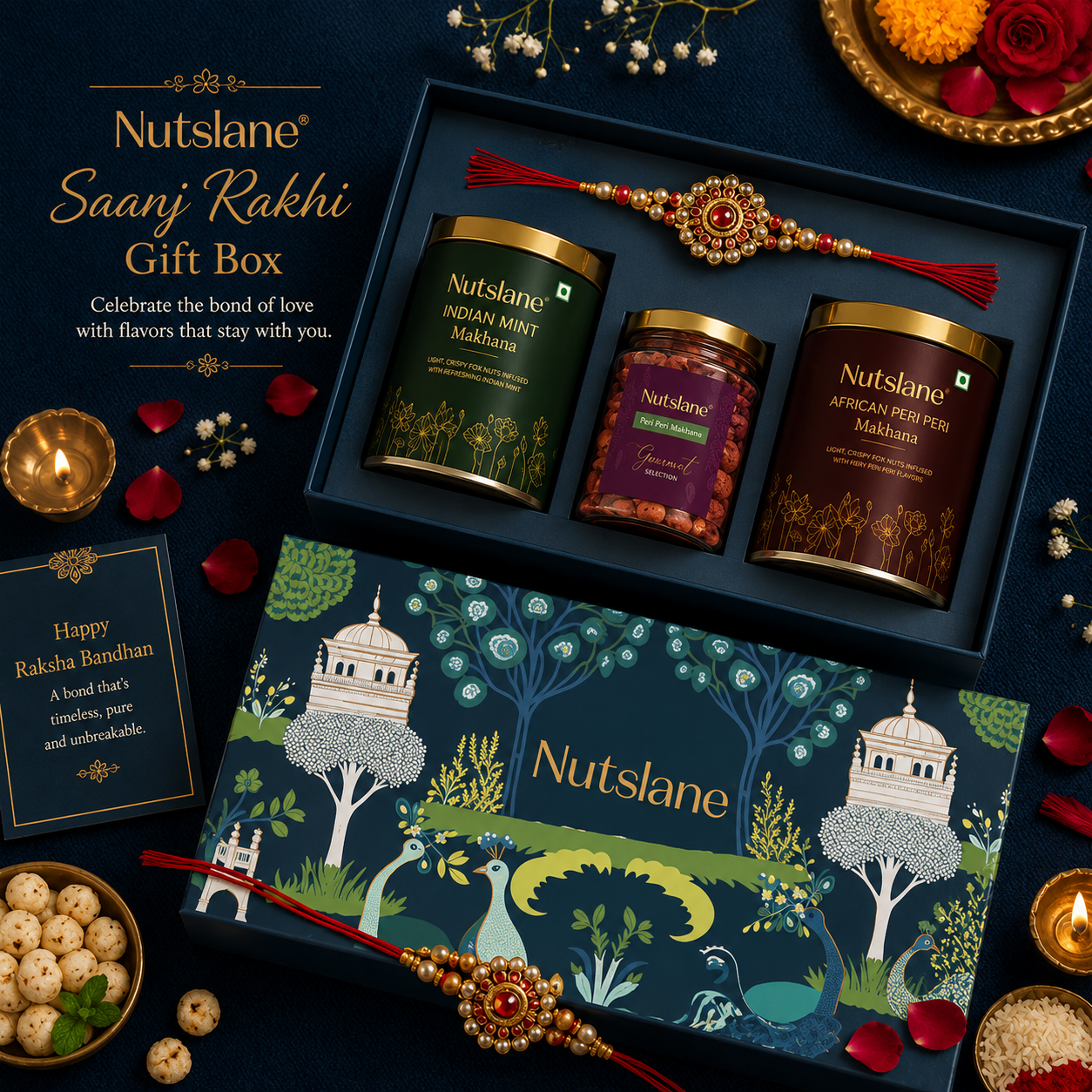 Nutslane Saanjh Rakhi Gift Box with Complimentary Rakhi