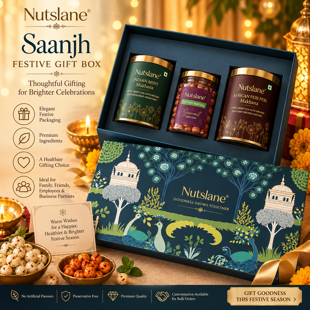 Nutslane Saanjh Festive Gift Box | Premium Makhana & Gourmet Snacks Hamper