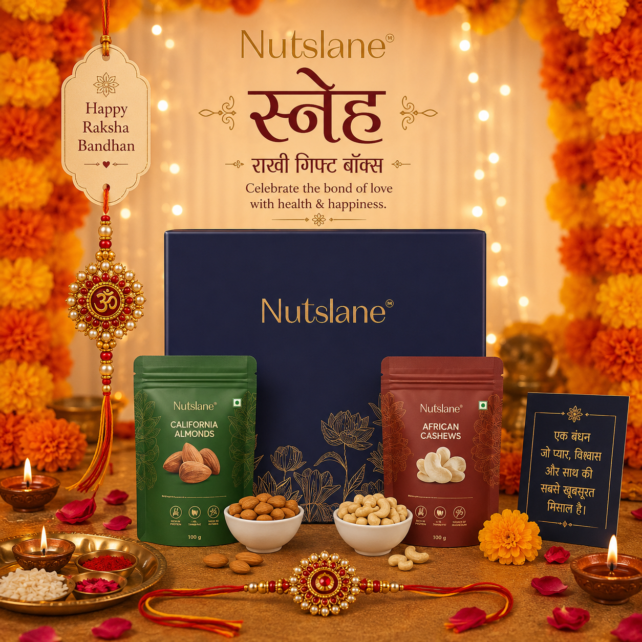 Nutslane Sneh Rakhi Gift Box with Complimentary Rakhi ❤️