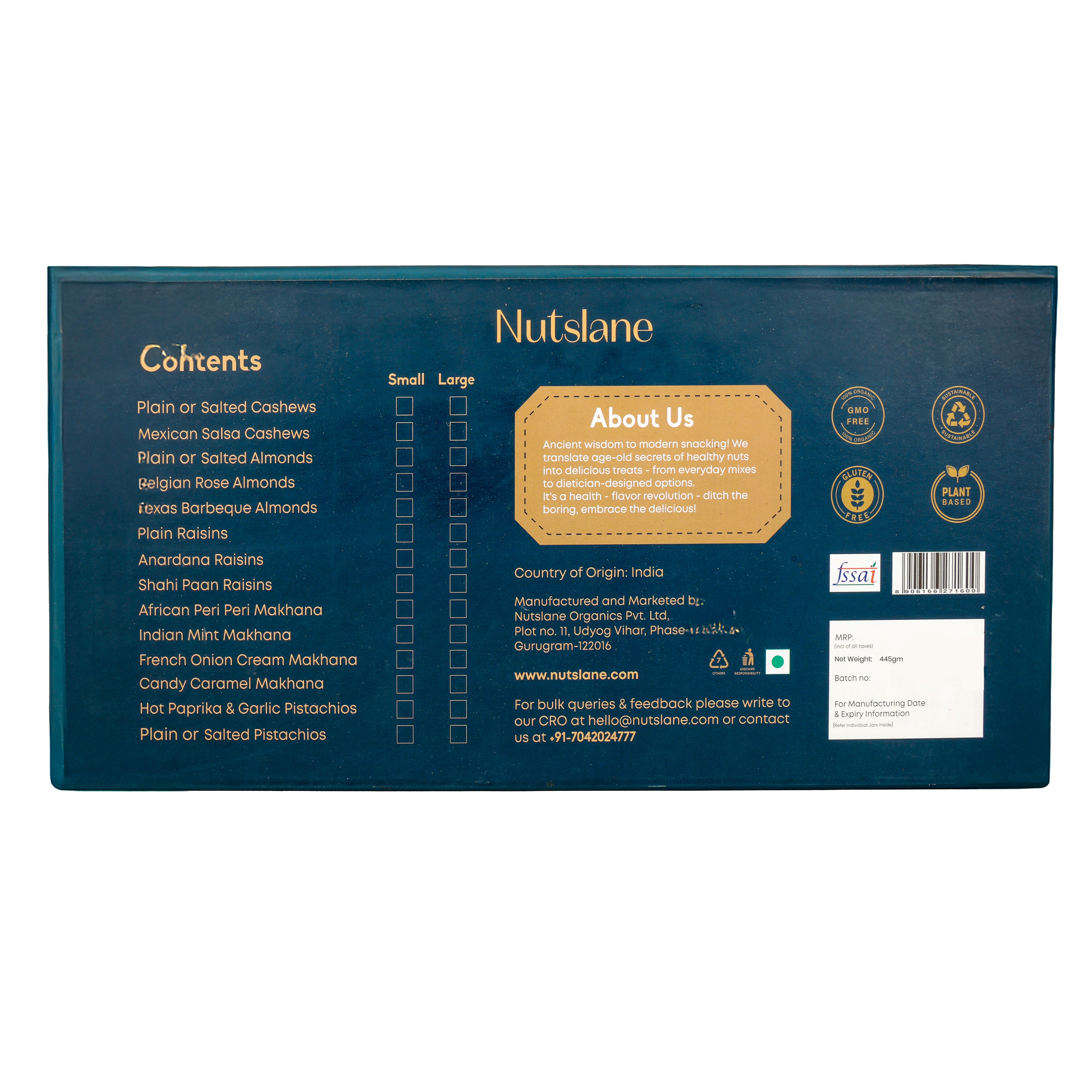 Nutslane Roohi Gift Box (Shahi Paan Raisin, Mexican Salsa Cashew, Belgian Rose Almond) 445g