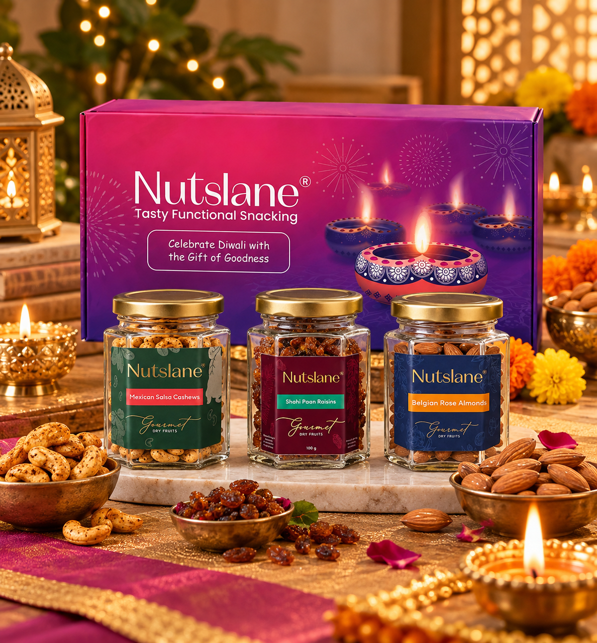 Nutslane Premium Shubh Aarambh Gift Box 445g –  Diwali Dry Fruit Gift Box | Festive Gifting for Family, Friends & Corporate