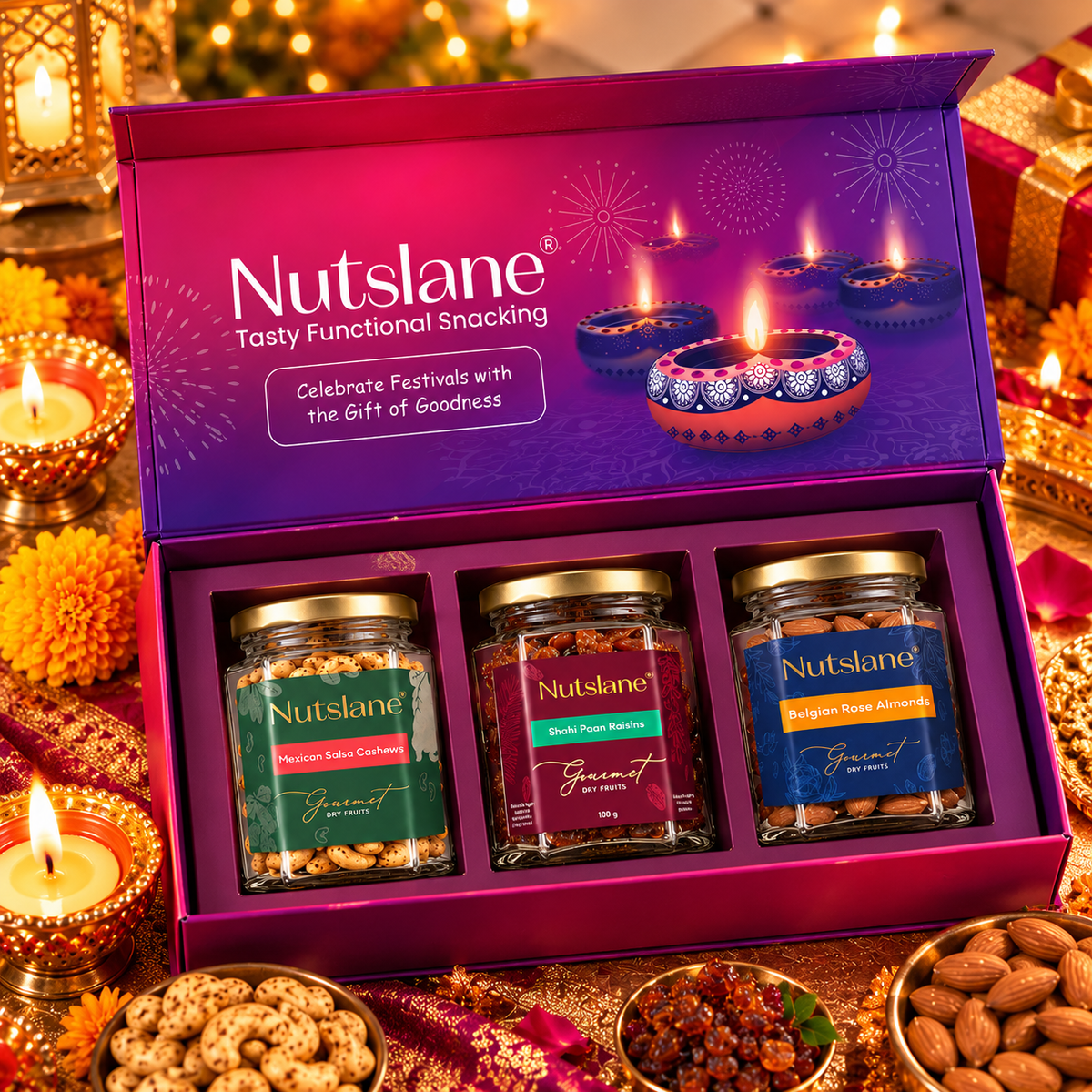 Nutslane Premium Shubh Aarambh Gift Box 445g –  Diwali Dry Fruit Gift Box | Festive Gifting for Family, Friends & Corporate