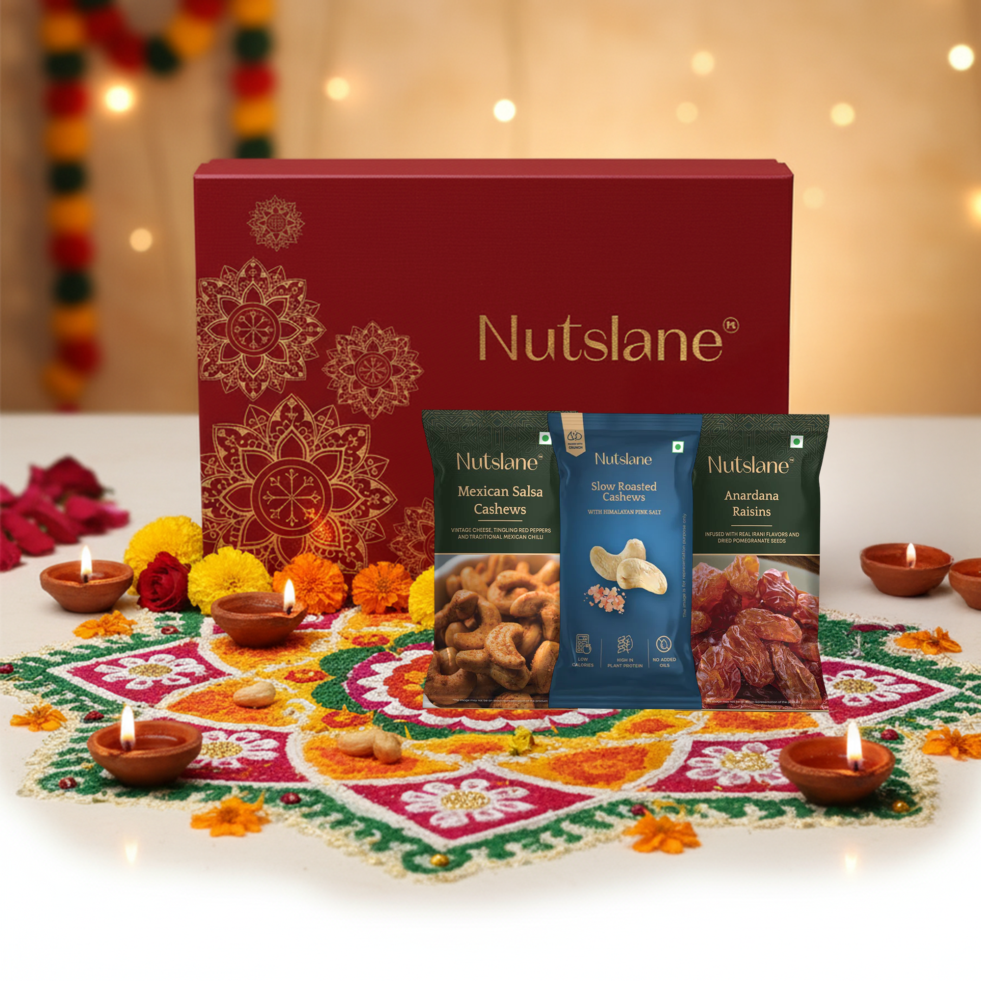 Nutslane Mia Gift Box (Salsa Cashews, Anardana Raisins, Roasted Cashews) 90.0 g